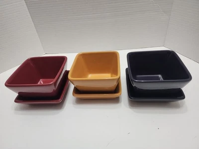 Pampered Chef Simple Additions Square Bowls w/Trays Lot of 3 Purple Mustard Red - Image 1 of 4