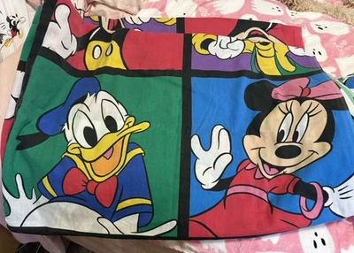 Vintage Disney Twin Flat Sheet Mickey Mouse Minnie Daffy Duck Goofy COLORFUL - Image 1 of 3