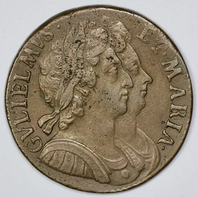 1694 England William and Mary Half Penny 1/2 P - Image 1 of 3