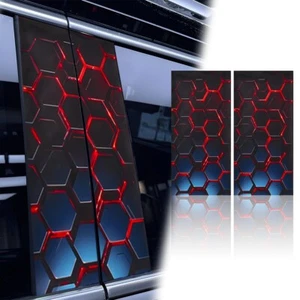 2x Red&Black Honeycomb Car Stickers B Pillar Waterproof Center Column Decal - Picture 1 of 9