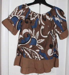 Nueva túnica de tabaco con estampado de lino puro Terzo Millennio para mujer talla pequeña - Imagen 1 de 3