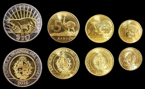 Uruguay 4 Pcs UNC Coin Set, 1 2 5 10 Pesos 2012 2015, Animals, BIMETAL Cover