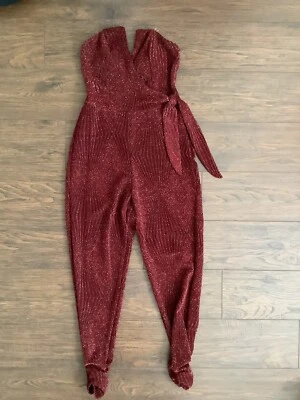 Trixxi 性感红色连身裤金属弹力无肩带直筒 S 码 — 第 1/4 张图片