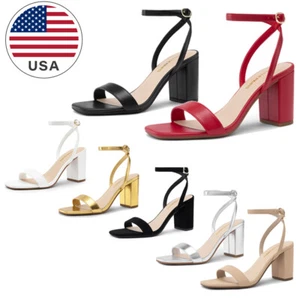 Women's Chunky Heels Square Strappy Block Heeled Sandals for Party Wedding Daily - Picture 1 of 51