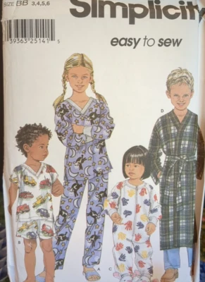 SIMPLICITY Sewing Pattern #9853 CHILDREN'S & TODDLER'S LOUNGWEAR  SZ 3-6 UC/FF - Image 1 of 4