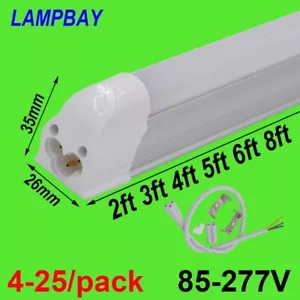 LED Tube Light 2ft 3ft 4ft 5ft 6ft 8ft Slim Bar Lamp T5 Integrated Bulb Fixtures - Picture 1 of 6