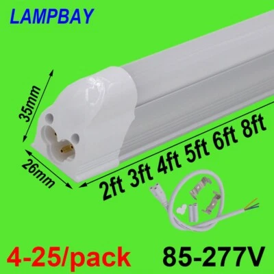 LED Tube Light 2ft 3ft 4ft 5ft 6ft 8ft Slim Bar Lamp T5 Integrated Bulb Fixtures - Image 1 of 4