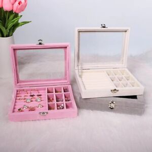 Velvet Modern Jewellery Display Box Earring Ring Tray Storage Case Organizer