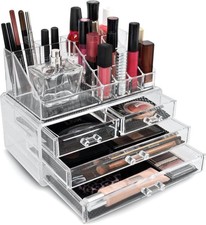 CLEAR ACRYLIC COSMETIC ORGANISER WITH DRAWERS MAKEUP JEWELRY DISPLAY BOX CASE