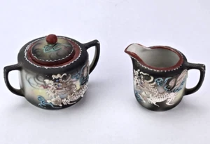 VTG Japan Moriage Creamer & Sugar Bowl Hand Painted Dragonware Raised 3-D - Picture 1 of 10