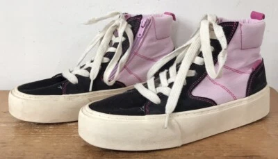 Zapatillas deportivas Zara rosa negro gamuza lona parte superior alta con cordones plataforma zapatos 36 EU 6 EE. UU. Foto 1 de 4