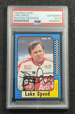 Tarjeta de carreras Maxx NASCAR 1991 firmada por Lake Speed - PSA autenticada Foto 1 de 4