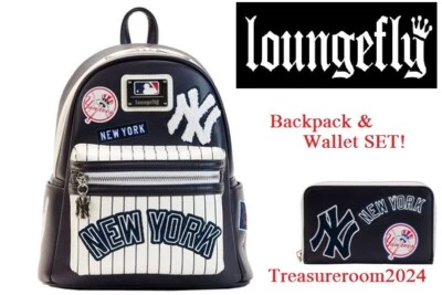 LOUNGEFLY MLB New York Yankees Patches Carteira e Mini Mochila CONJUNTO! NOVO! - Imagem 1 de 4