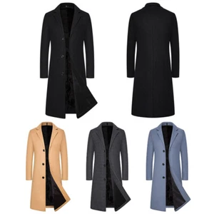 Men's Single Breasted Overcoat Coats Trench Coat Winter Warm Long Jacket M-5XL - Picture 1 of 17