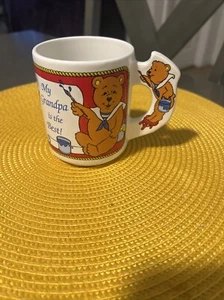 Taza de café de cerámica My Grandpa Is The Best de colección mango de oso de peluche rara - Imagen 1 de 7