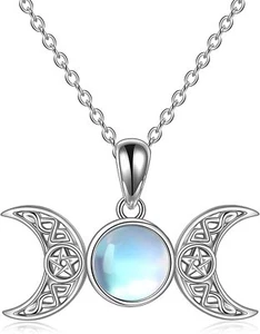 Triple Moon Goddess Amulet Pendant Necklace Sterling Silver Wiccan Jewelry Gifts - Picture 1 of 6