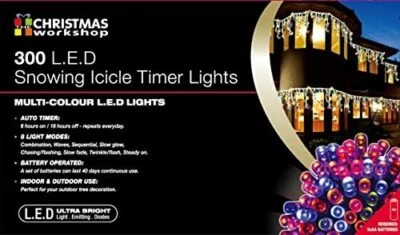 300 LED Battery Operated Timer Snowing Icicle Lights Multi Coloured 79150 - Image 1 of 4