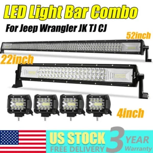 52'' LED Light Bar + 22'' + 4" Pods for Jeep Wrangler JK TJ YJ CJ Combo Driving - Picture 1 of 12