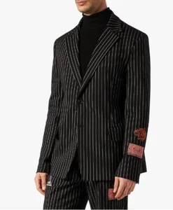 Just Cavalli men's black oversized stripped barcode blazer jacket Made in Italy - Picture 1 of 20