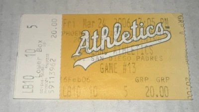 Padres Athletics MLB Ticket Stub Phoenix Municipal Stadium Spring ST 3/24/2006 - Image 1 of 2