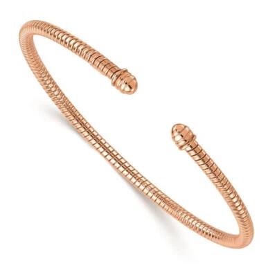 14K Rose Gold Polished and Grooved 3mm Cuff Bangle - Image 1 of 3