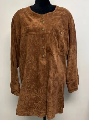 Vintage Suede Leather Pullover Shirt Dress Jacket  XL Boho Hippie Renaissance - Image 1 of 4