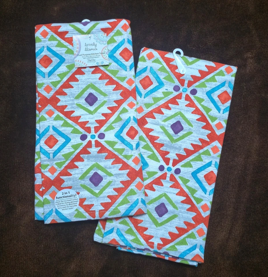 Juego de toallas de cocina de doble propósito LLama Kay Dee precioso patrón geométrico llama nuevo con etiquetas Foto 1 de 1