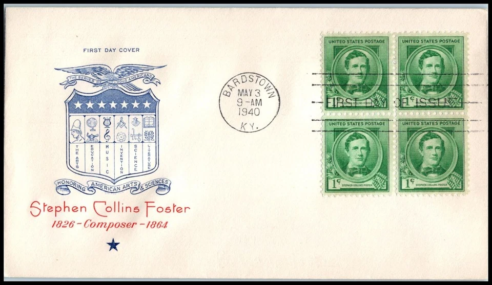 1940 Stephen Collins Foster composer Sc 879 FDC with Ross Engraving cachet (08 - Image 1 of 1