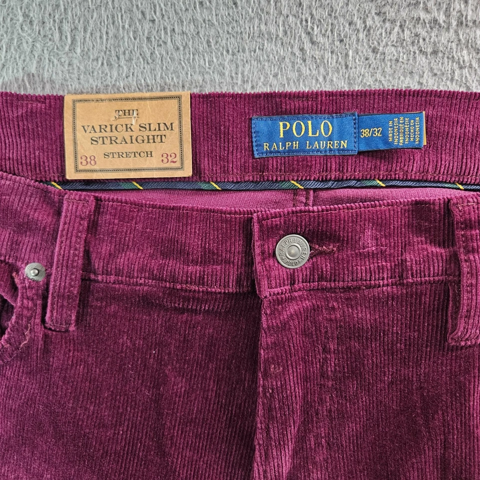 $125 NEW Polo Ralph Lauren Corduroy Pants Men 38 x32 Varick Slim Straight Red - Image 1 of 4