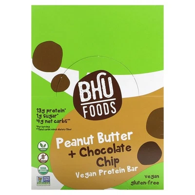 Vegan Protein Bar, Peanut Butter + Chocolate Chip, 12 Bars, 1.6 oz (45 g) Each - Image 1 of 3