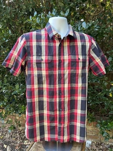 Vans "Off The Wall" Men's Small Red & Blue Plaid Button Up Short Sleeve Shirt - Picture 1 of 4