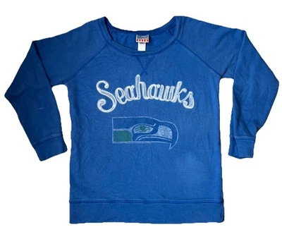 SUDADERA DE FÚTBOL AMERICANO RETRO DE LA NFL Seattle Seahawks azul cuello ancho para mujer L Foto 1 de 4