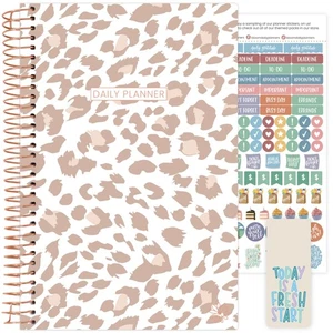 bloom planner giornaliero pianificatore copertura morbida non datato, 5,5" x 8,25", leopardo marrone - Foto 1 di 12