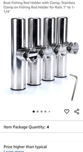 4 Pack Stainless Clamp on Fishing Rod Holder for Rails 1" to 1-1/4" Boat Marine - Picture 1 of 2