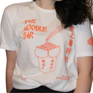 Noodle Bar News White Orange Crew Neck Short Sleeve T-Shirt size M T-Post Ramen - Picture 1 of 13