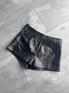Ladies Black Embossed Faux Leather Shorts Size 10 From Rita Ora Primark - Picture 1 of 7