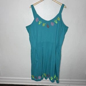 Svaha Blue Coral Ocean Sea Embroidered Sleeveless V-neck Dress Women’s 3X - Picture 1 of 8