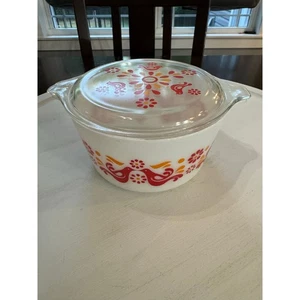 Vaso de leche vintage Pyrex Friendship 473 1 cuarto con tapa de vidrio para pájaros - Imagen 1 de 8