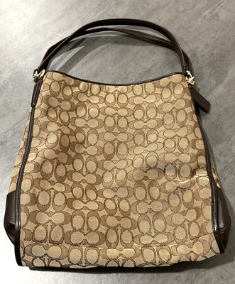COACH Phoebe Signature Brown Canvas Bag E1657 F36424 Leather Accents - Image 1 of 4
