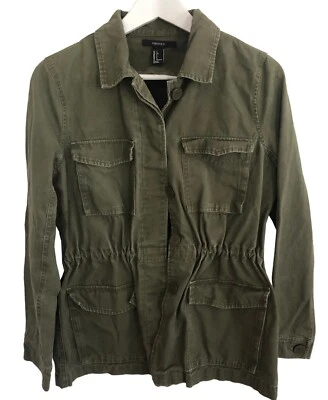 Jaqueta utilitária Forever 21 tamanho S exército verde algodão bolsos safári militar - Imagem 1 de 4