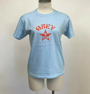 Obey Women's Shrunken T-Shirt Tokyo Obey Light Blue Size S NWT Andre Star - Image 1 of 2
