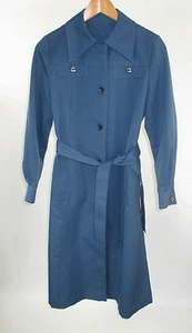 VTG 70's Forecaster of Boston Womens Sz 7/8 Polyester Steel Blue Trench Coat EUC - Picture 1 of 8