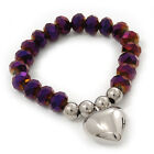 Chameleon Purple Faceted Glass Bead Heart Flex Bracelet   Up To 22Cm Length