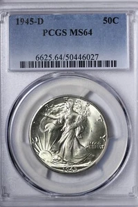 BU 1945-D Walking Liberty Half Dollar PCGS MS64 Light Gold Toned IWFM - Picture 1 of 3