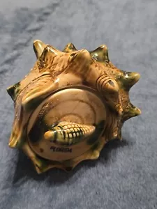 Antique Majolica Finish Conch Shell Themed Trinket Box 3.5" Florida Memorabilia - Picture 1 of 7