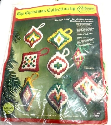 The Wee Ones Set Of 8 Mini Bargello Needlepoint Christmas Ornaments By Paragon N - Image 1 of 4
