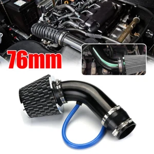 Car Carbon Fibre Cold Air Intake Filter Induction Pipe Power Flow Hose System 3" - Picture 1 of 13