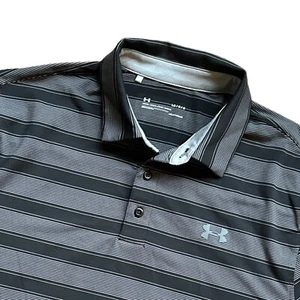 Camisa polo de golf Under Armour suelta Heat Gear para hombre talla grande gris negra a rayas - Imagen 1 de 6