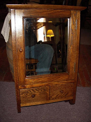 Antique oak Medicine cabinet Mission style w/ beveled edge mirror 1900's Cover