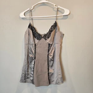 Diane von Furstenberg Cami DVF encaje de seda para mujer 8 gris negro cuello en V - Imagen 1 de 6
